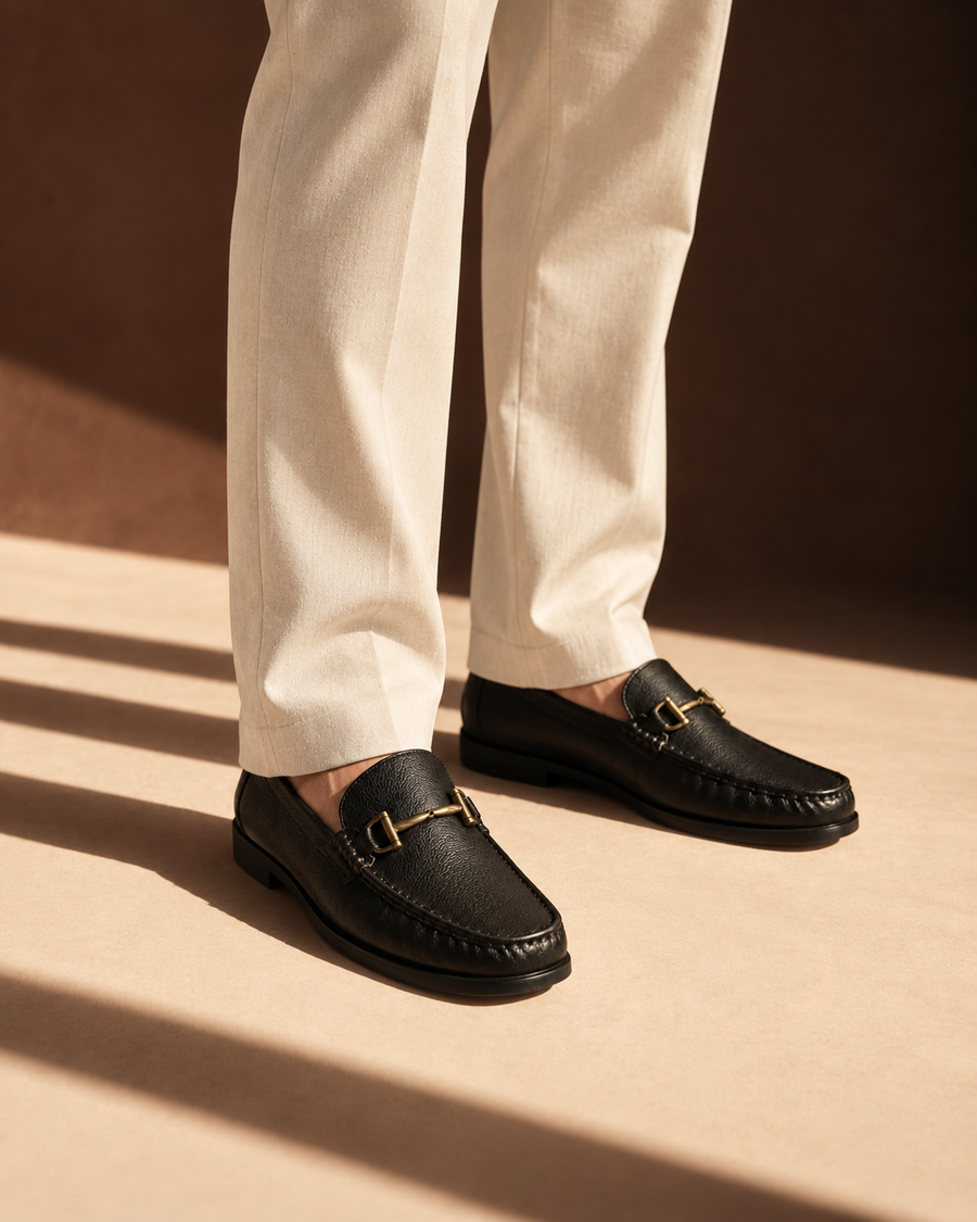Black horsebit loafers, styled for everyday