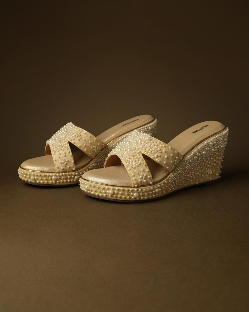Sadaf Champagne Gold Wedge Slide
