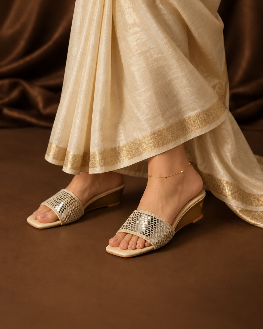 Mirrorwork wedges for festive wear