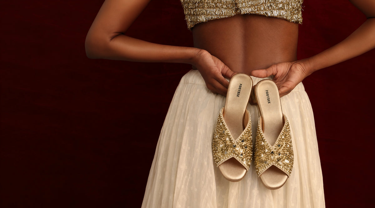 Footsee gold occasion mules for women