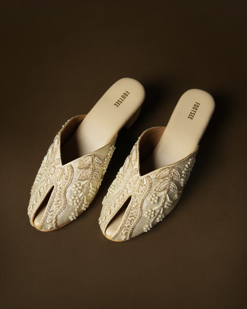 Noor Pearl Block-Heel Mule - Champagne