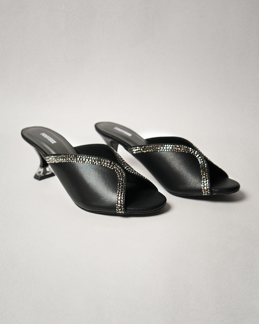 Soiree Crystal Heeled Mule - Black
