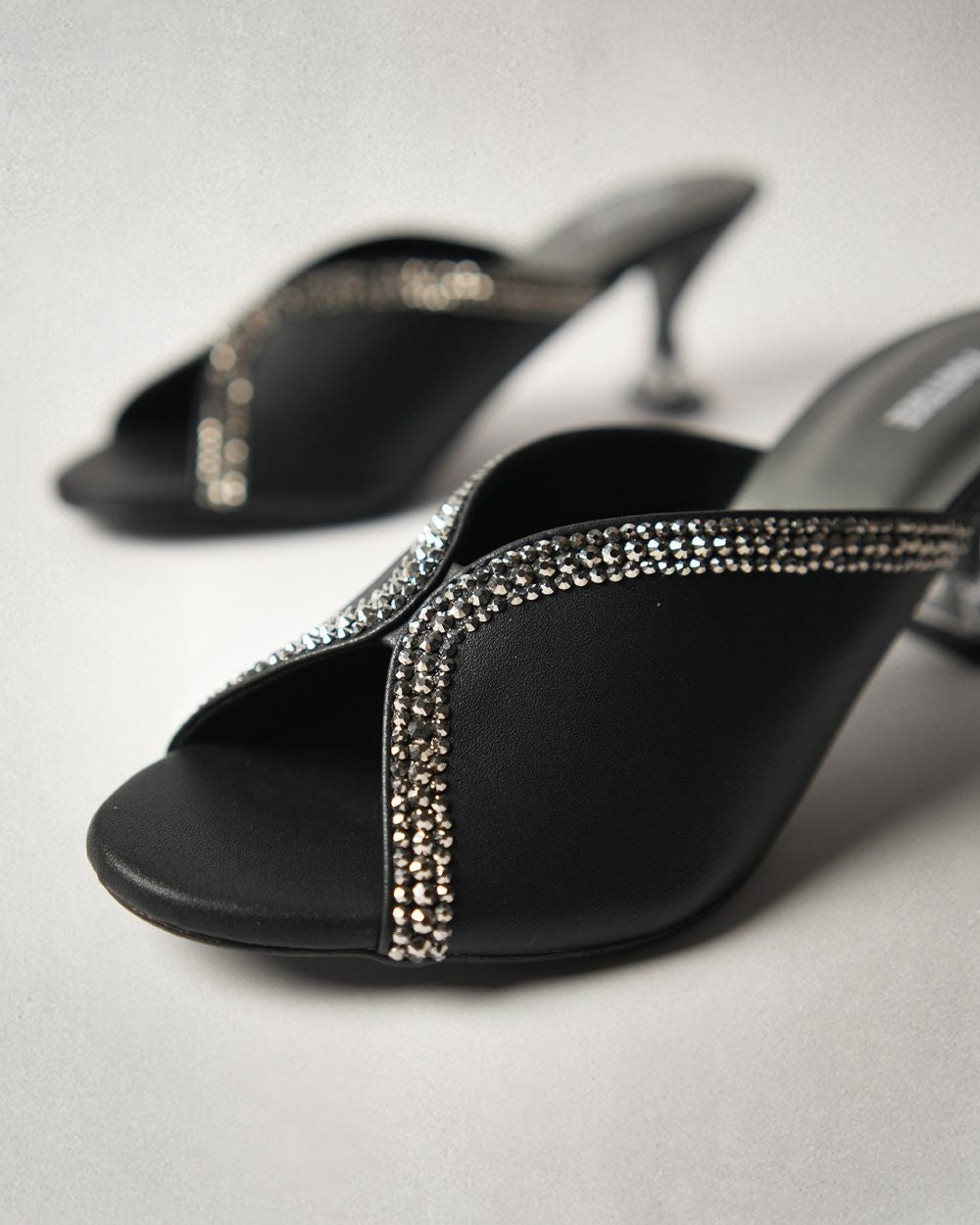 Soiree Crystal Heeled Mule - Black