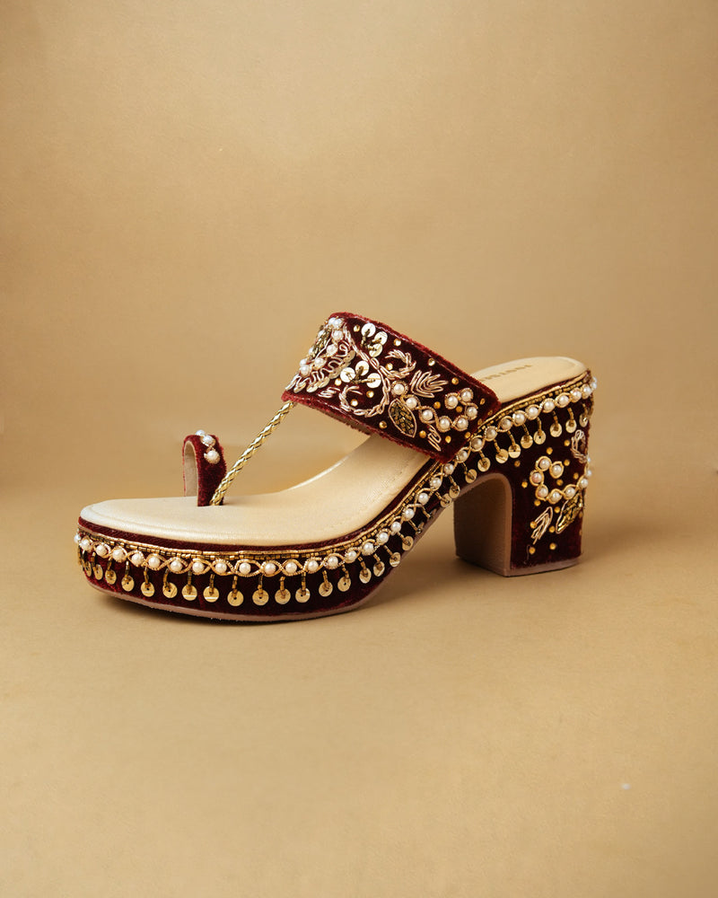 Riwaaz Deep Maroon Toe-Ring Platform Sandal