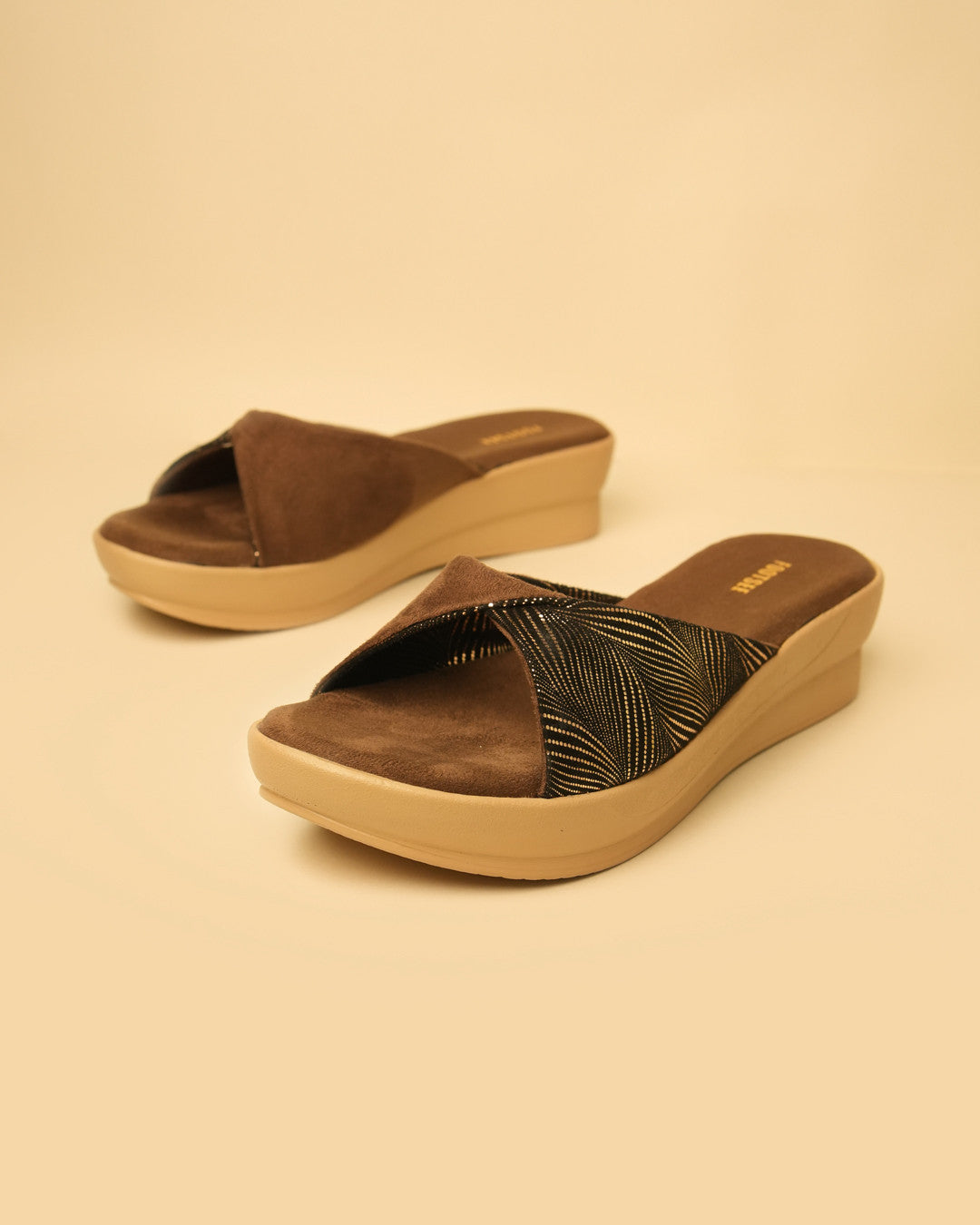 Flair Brown Gold Crossover Platform Slide view 3
