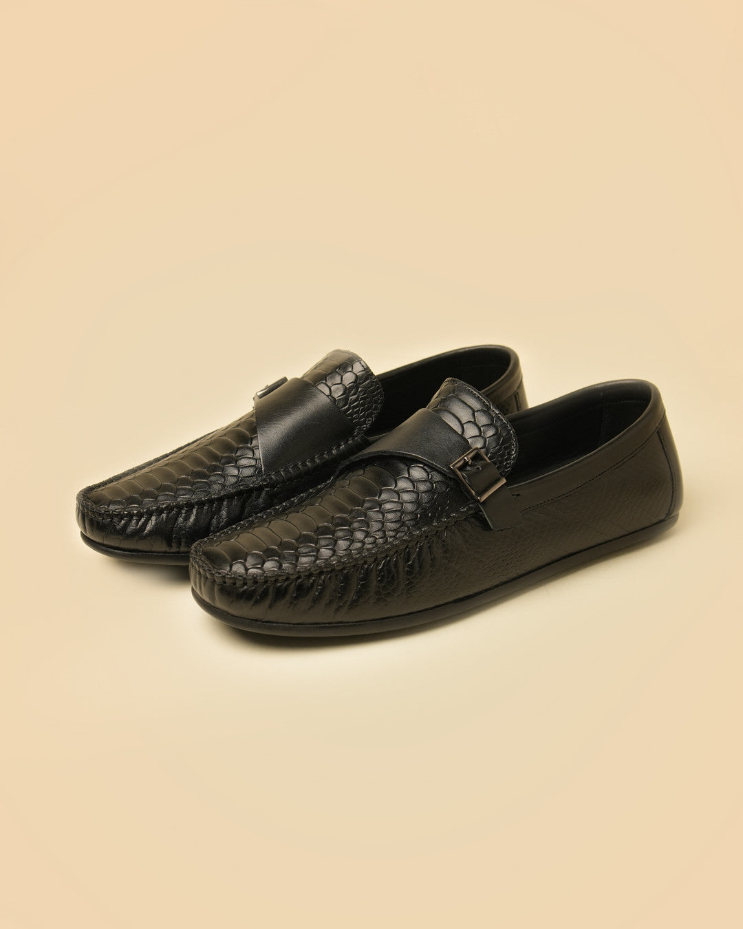 Crest Black Buckle Loafer