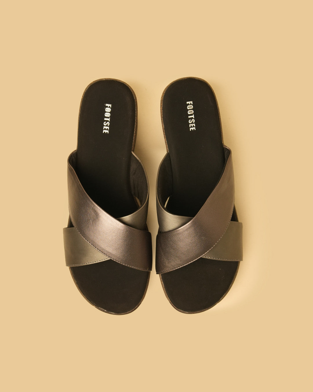 Lustre Pewter Bronze Crossover Wedge Slides view 2