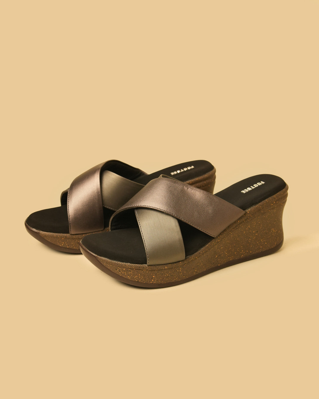 Lustre Pewter Bronze Crossover Wedge Slides view 3
