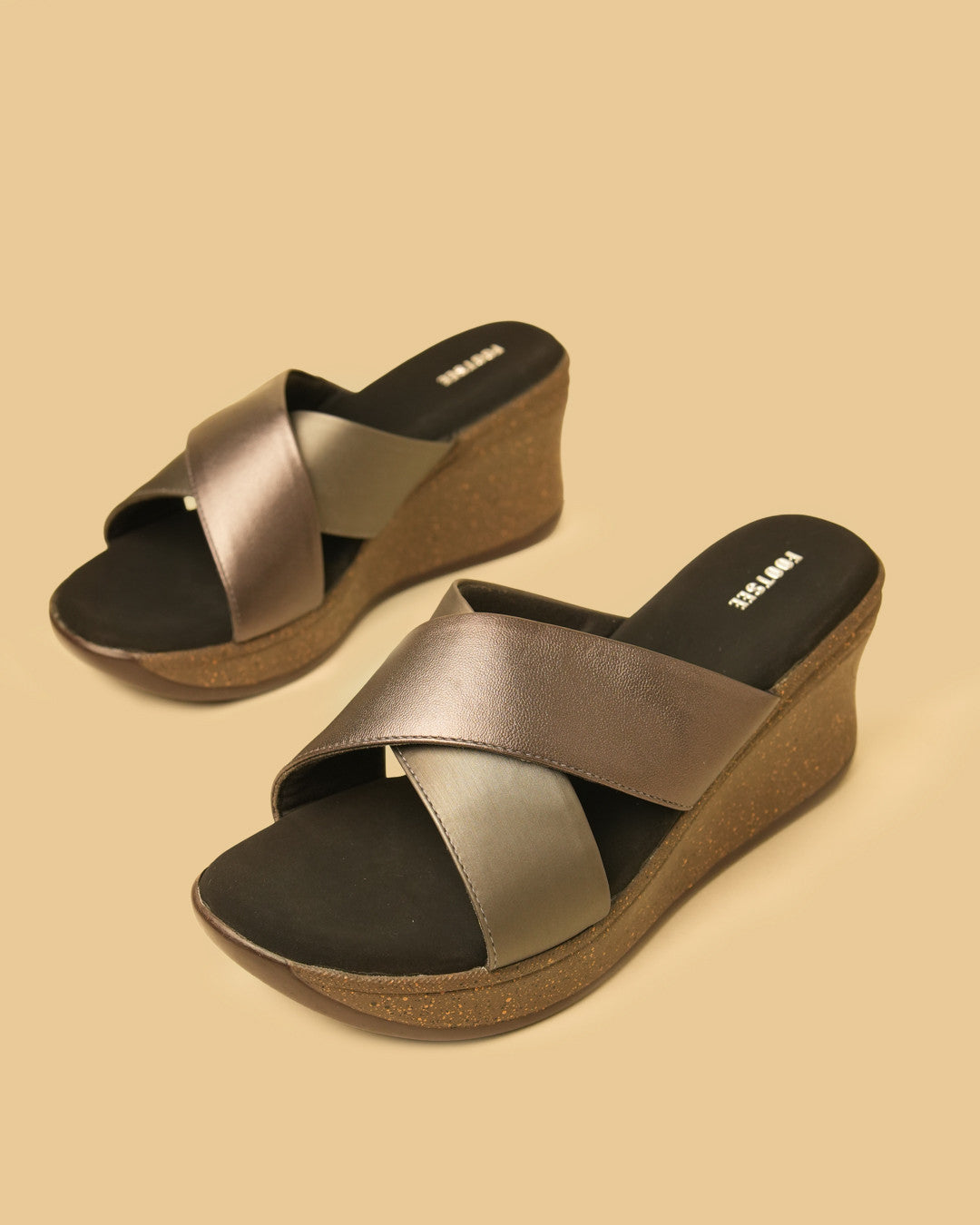 Lustre Pewter Bronze Crossover Wedge Slides view 9