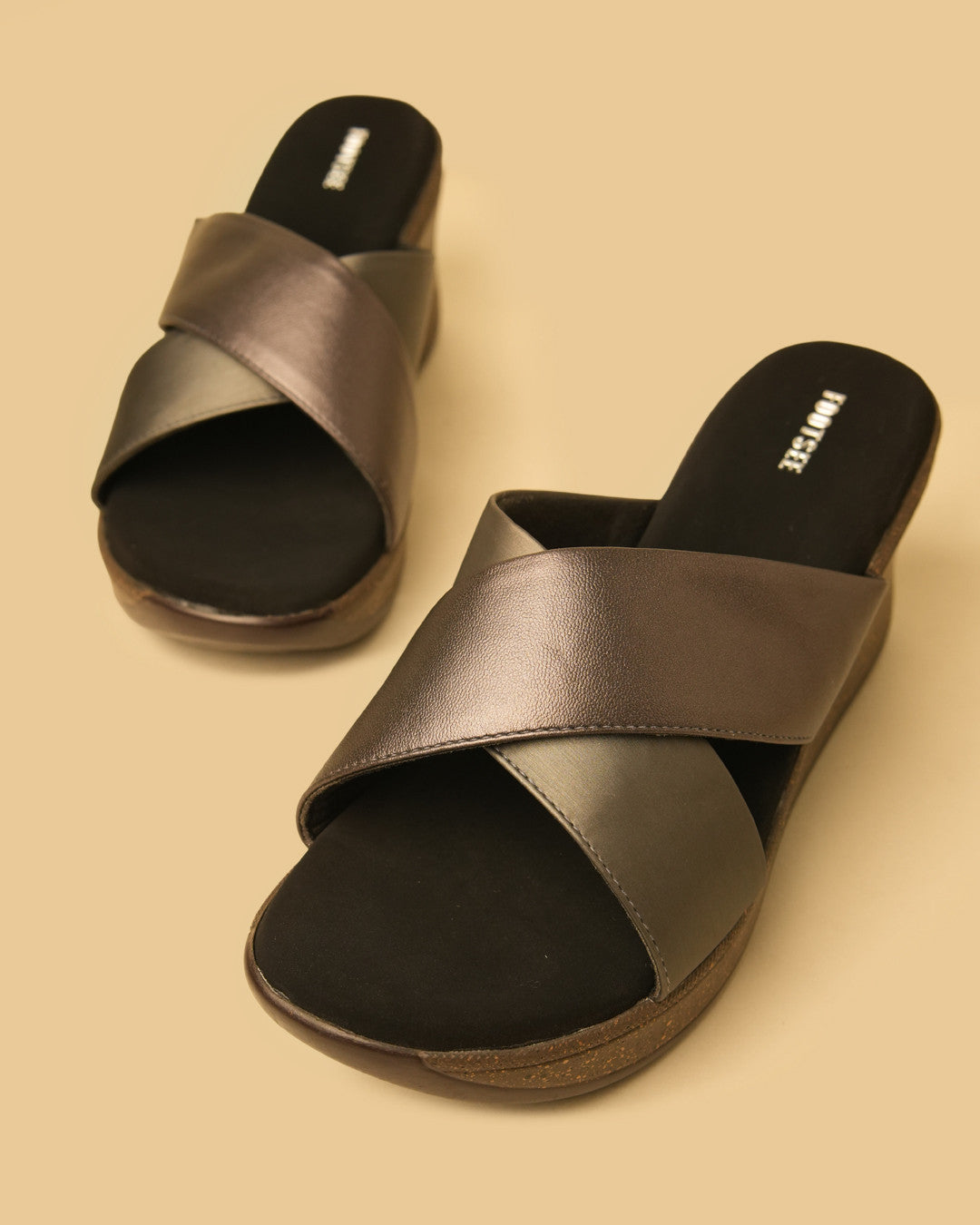 Lustre Pewter Bronze Crossover Wedge Slides view 4