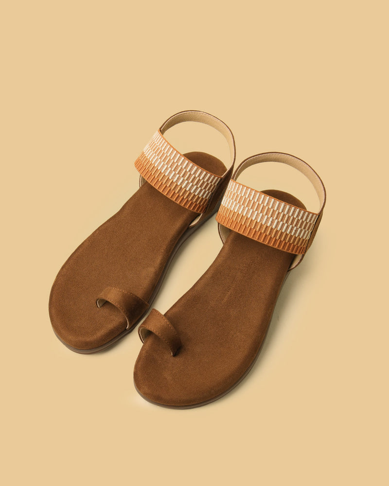 Cove Tan Peach Ivory Toe-Loop Slingback Flats