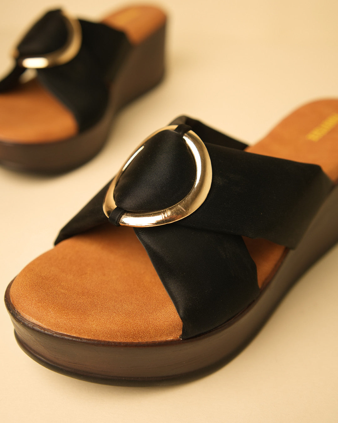 Orbit Black Ring-Detail Wedge Slide view 5