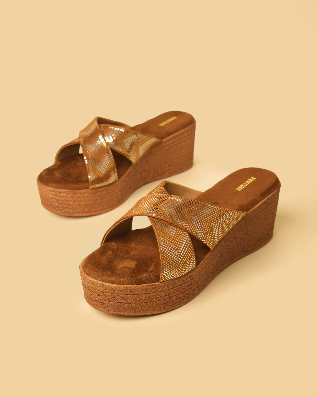 Prism Copper Gold Platform Wedge Slides view 4