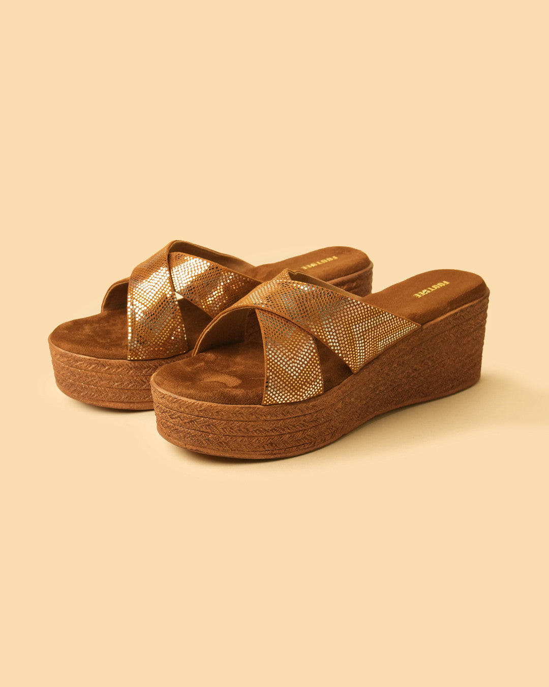 Prism Copper Gold Platform Wedge Slides view 3