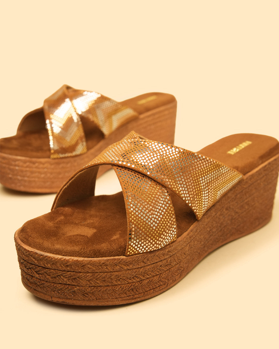 Prism Copper Gold Platform Wedge Slides view 5