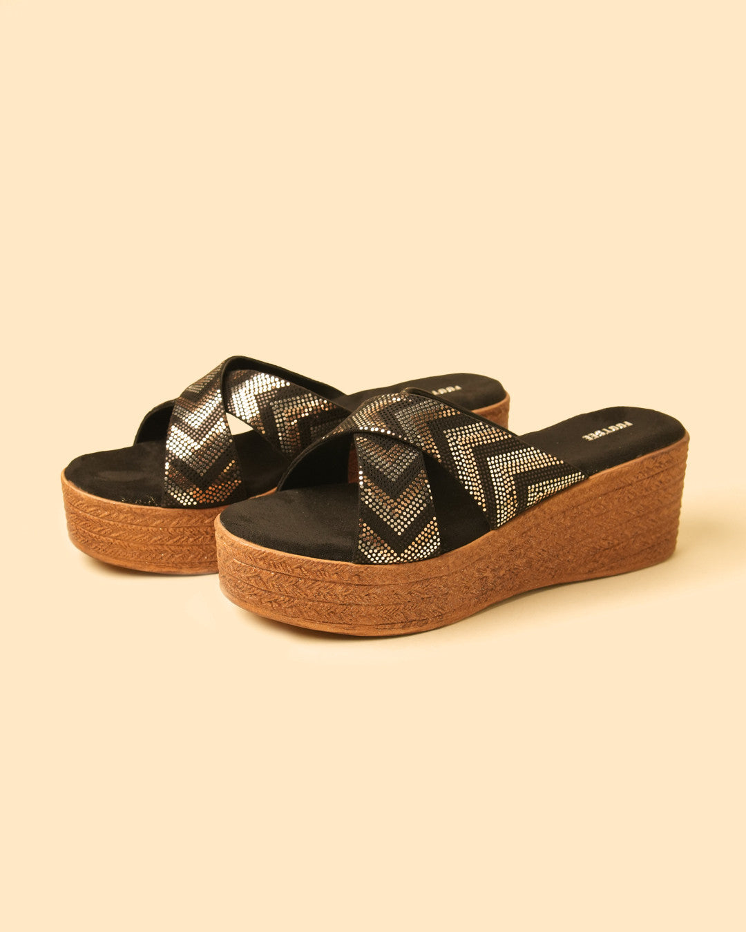 Prism Black Silver Platform Wedge Slides view 3