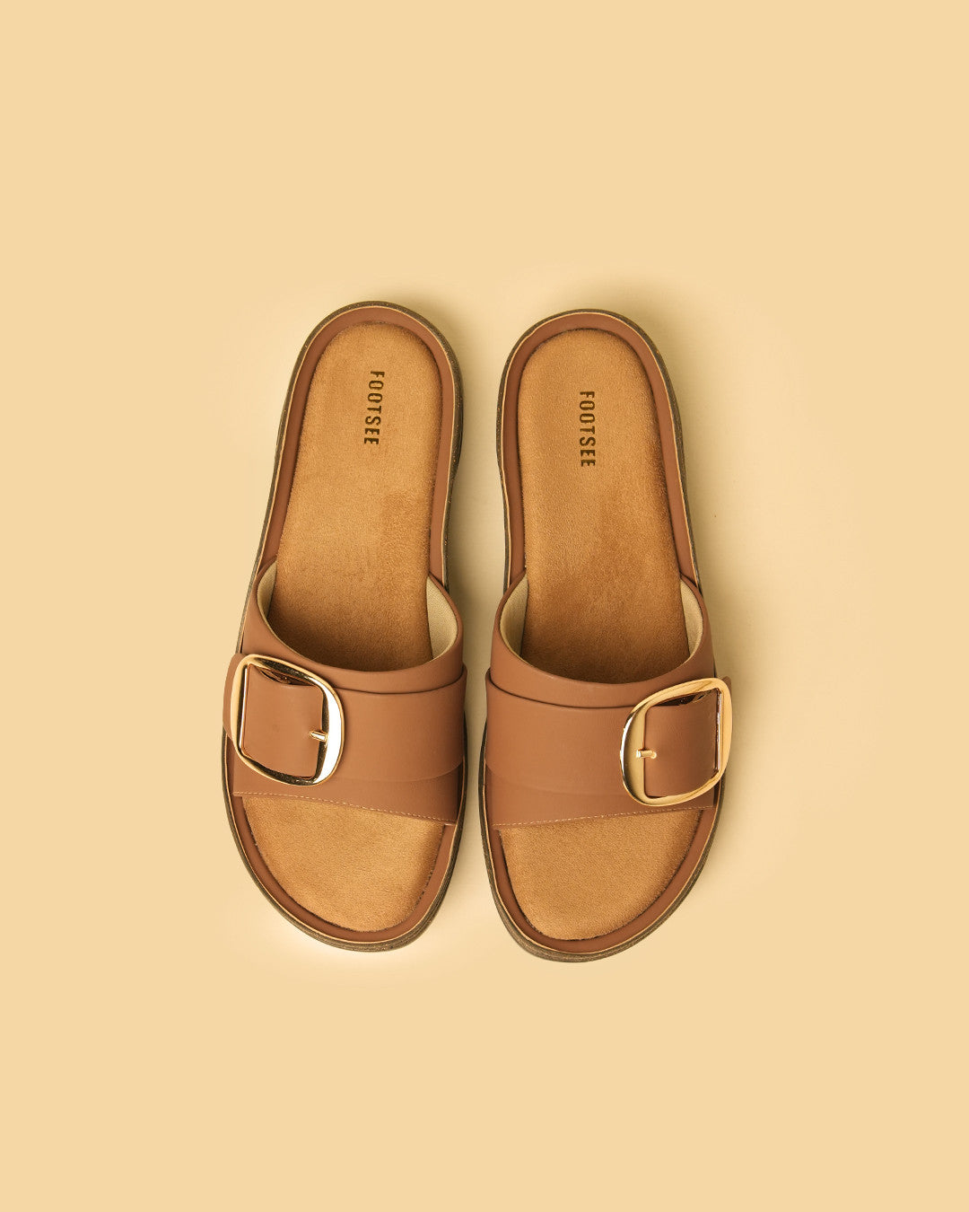 Clasp Tan Flat Slides view 2