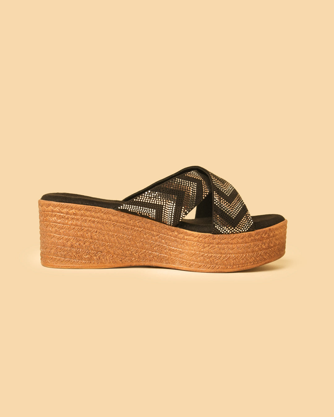 Prism Black Silver Platform Wedge Slides view 6