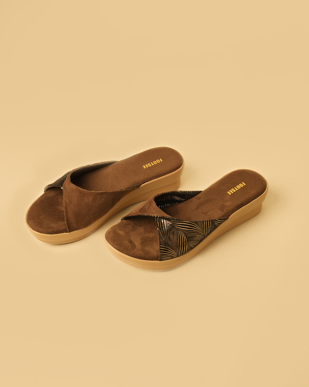 Flair Brown Gold Crossover Platform Slide view 7