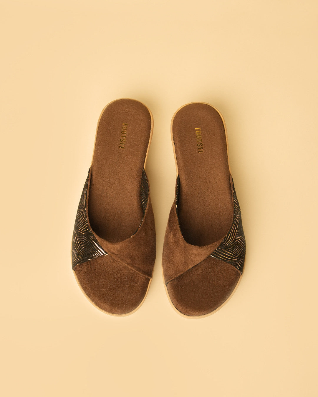 Flair Brown Gold Crossover Platform Slide view 2
