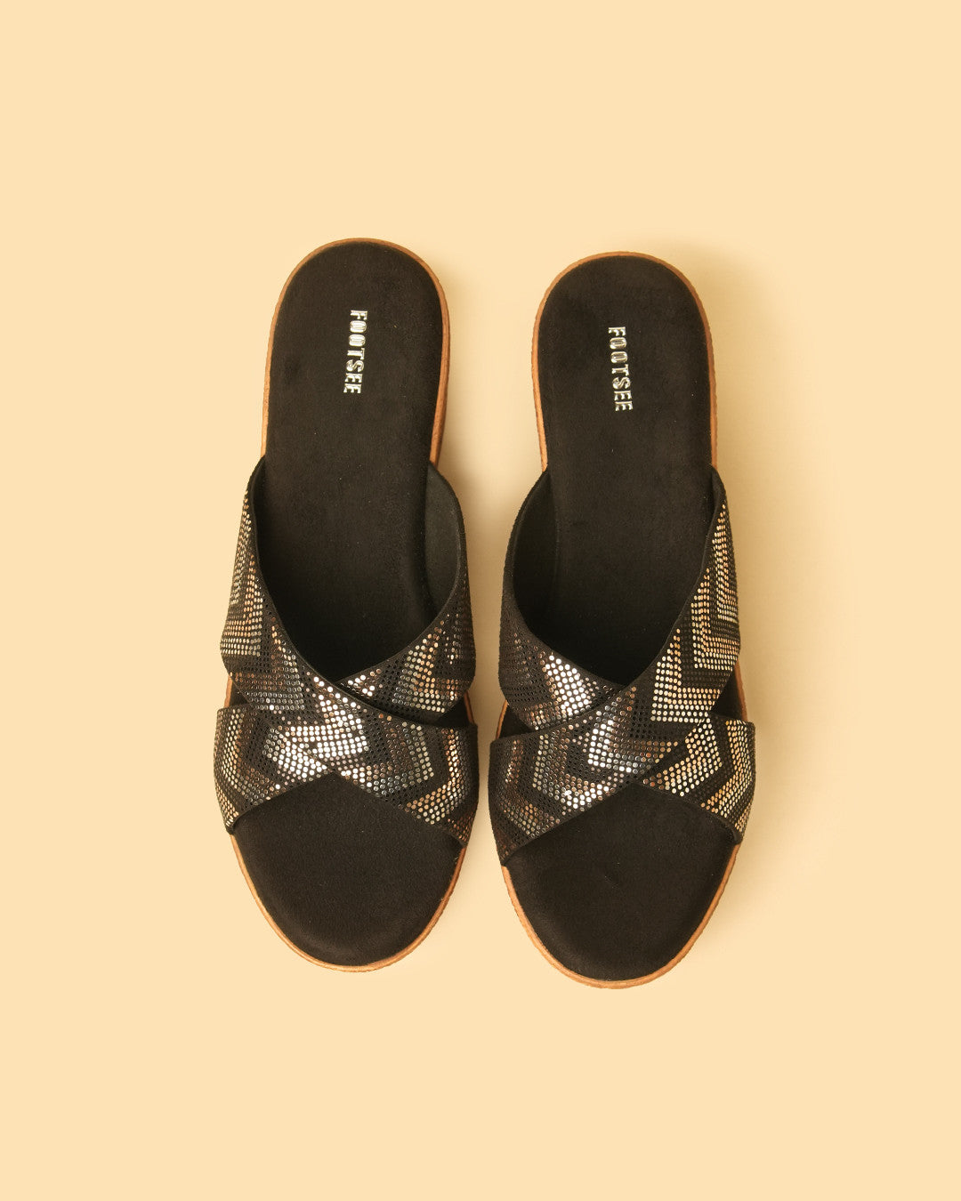 Prism Black Silver Platform Wedge Slides view 2