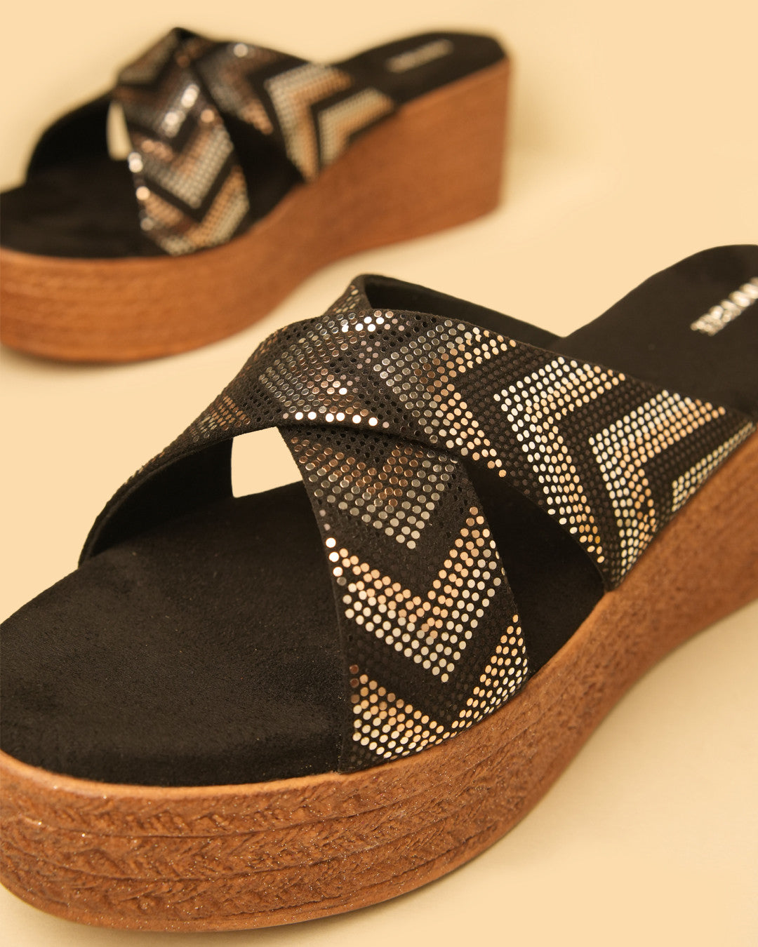 Prism Black Silver Platform Wedge Slides view 5