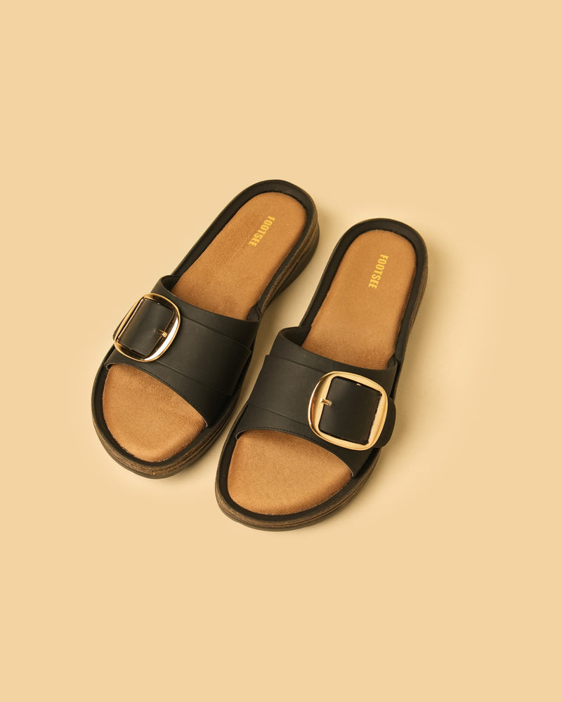 Clasp Black Flat Slides
