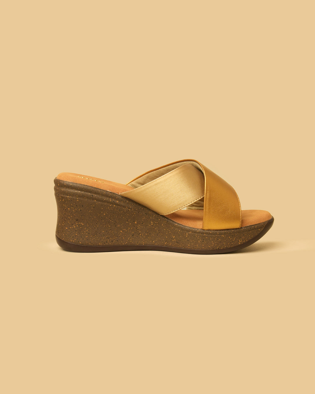 Lustre Gold Champagne Crossover Wedge Slides view 6