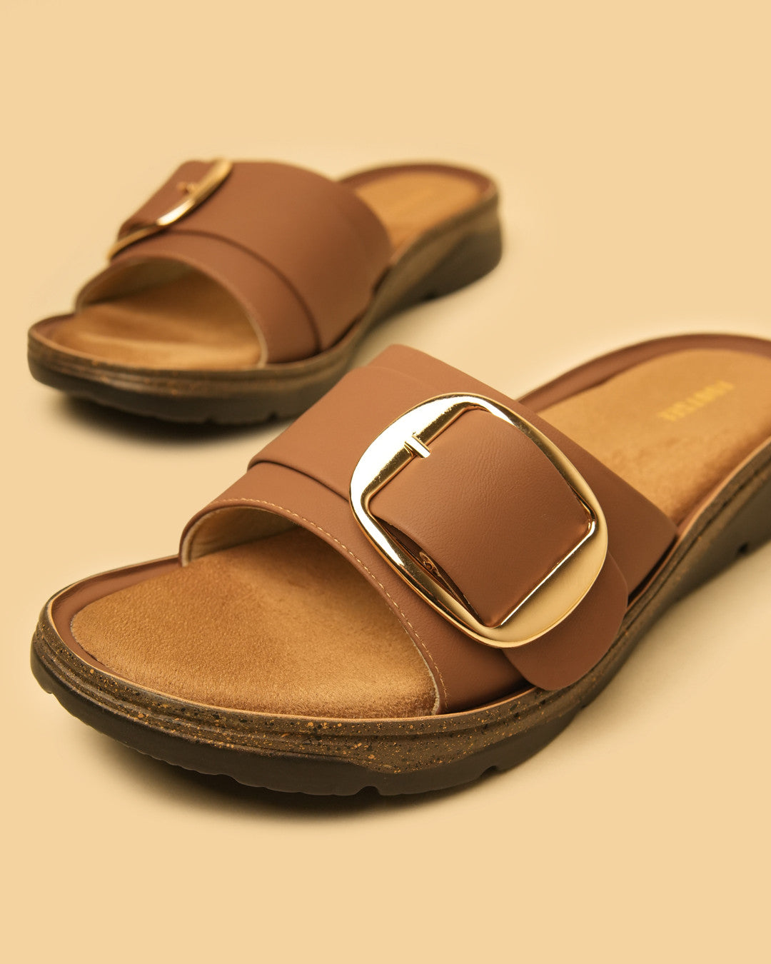 Clasp Tan Flat Slides view 3
