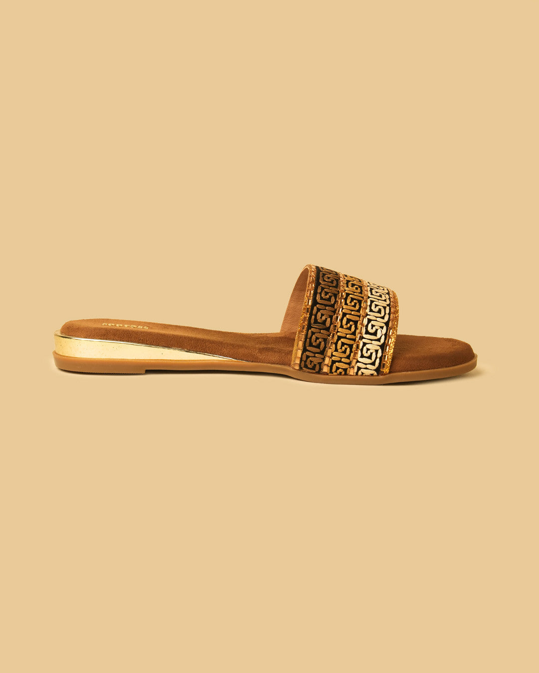 Mosaic Brown Gold Patterned Flat Slides view 5