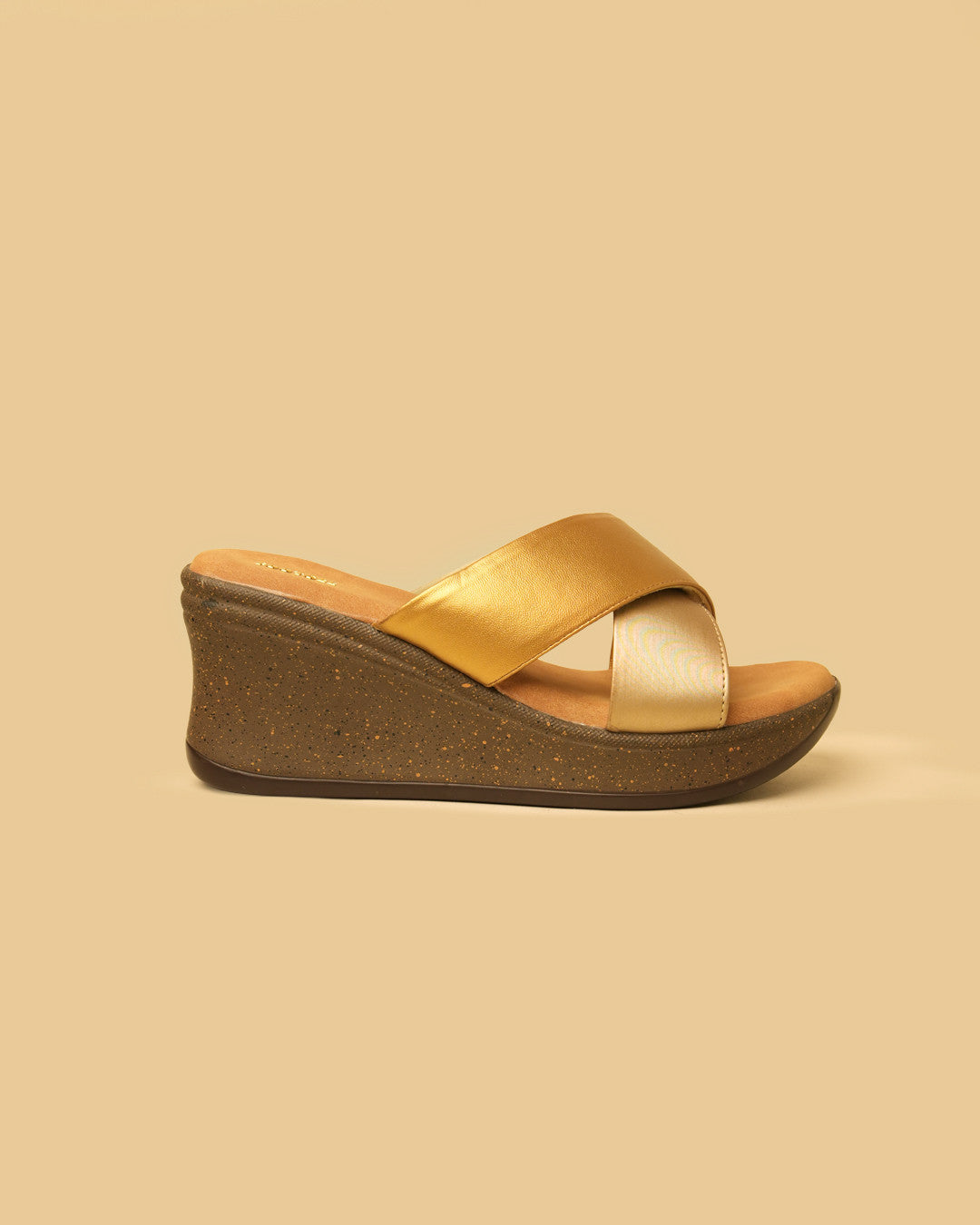 Lustre Gold Champagne Crossover Wedge Slides view 7