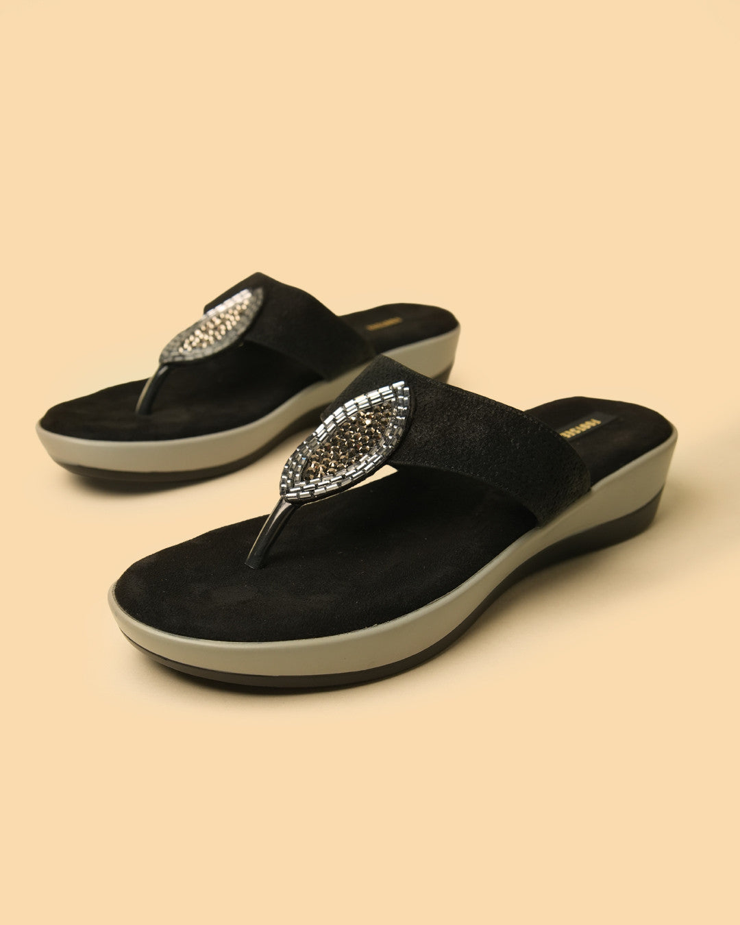 Nira Black Silver Embellished Toe-Post Platform Sandal view 3