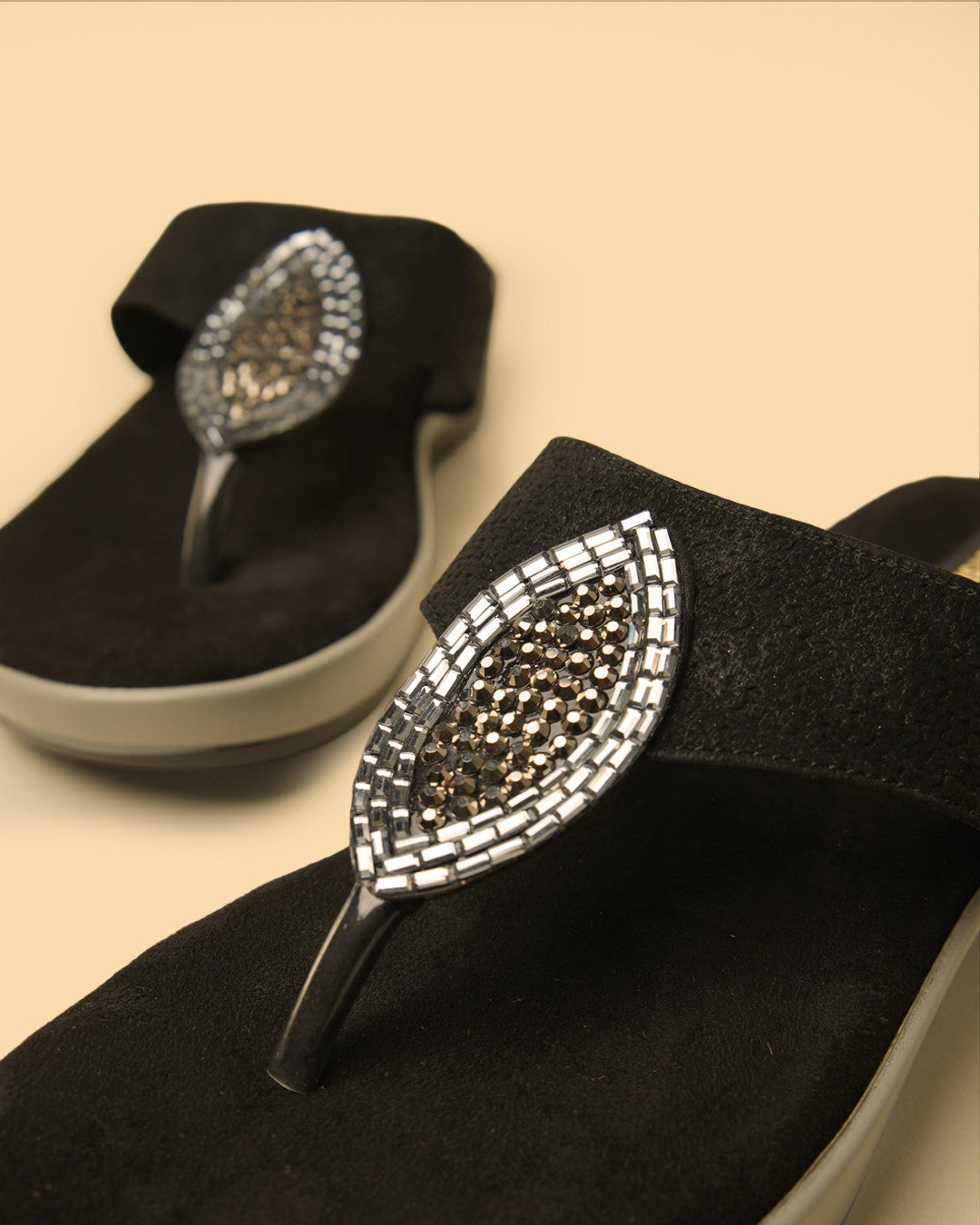 Nira Black Silver Embellished Toe-Post Platform Sandal view 4