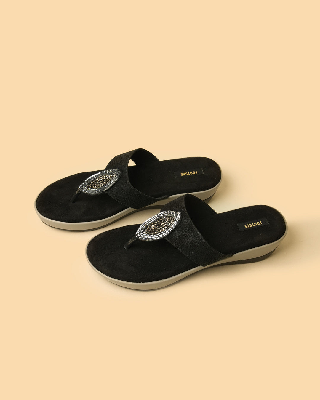 Nira Black Silver Embellished Toe-Post Platform Sandal view 2