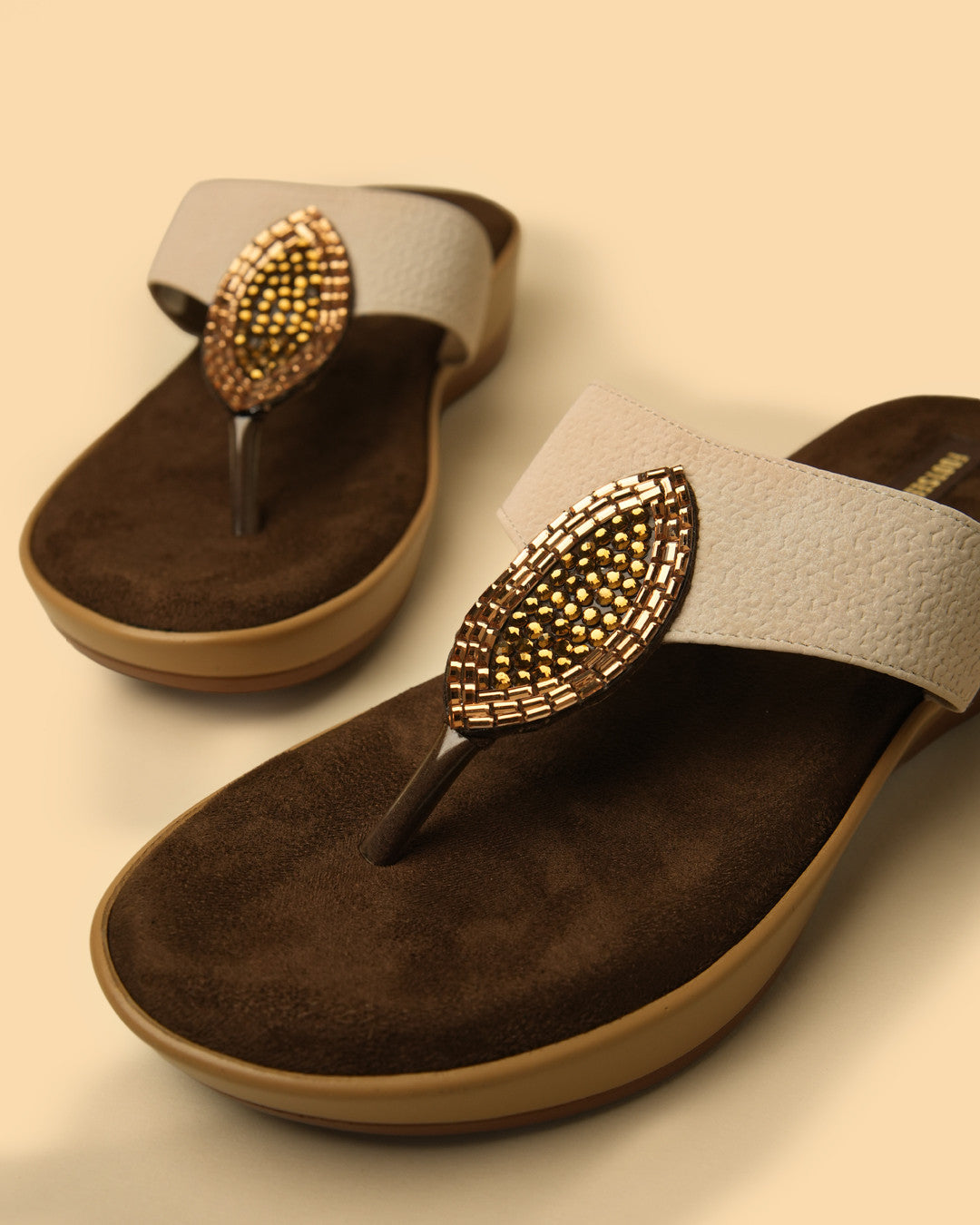Nira Ivory Gold Embellished Toe-Post Platform Sandal view 4