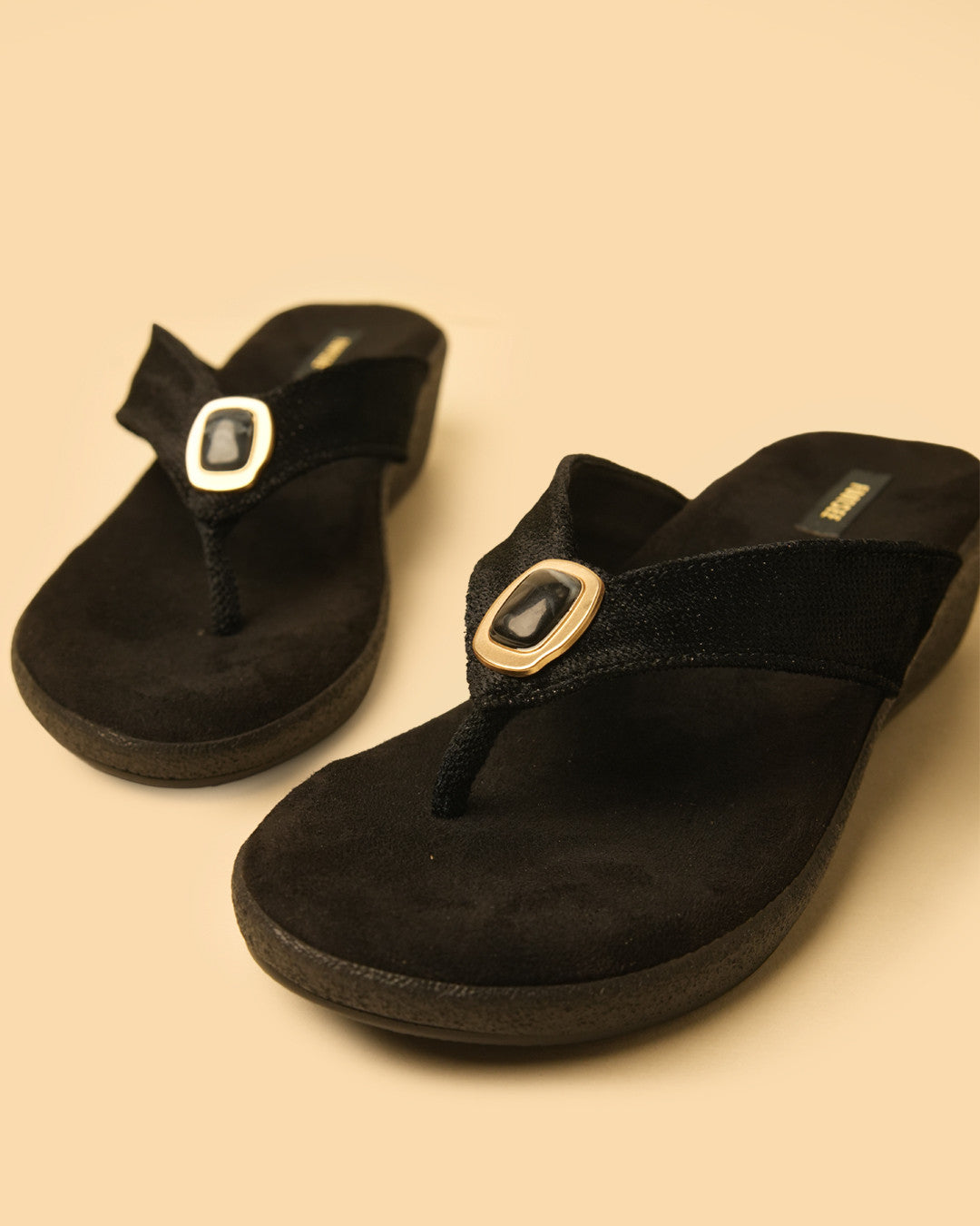 Opal Black Stone-Detail Toe-Post Platform Sandal view 5