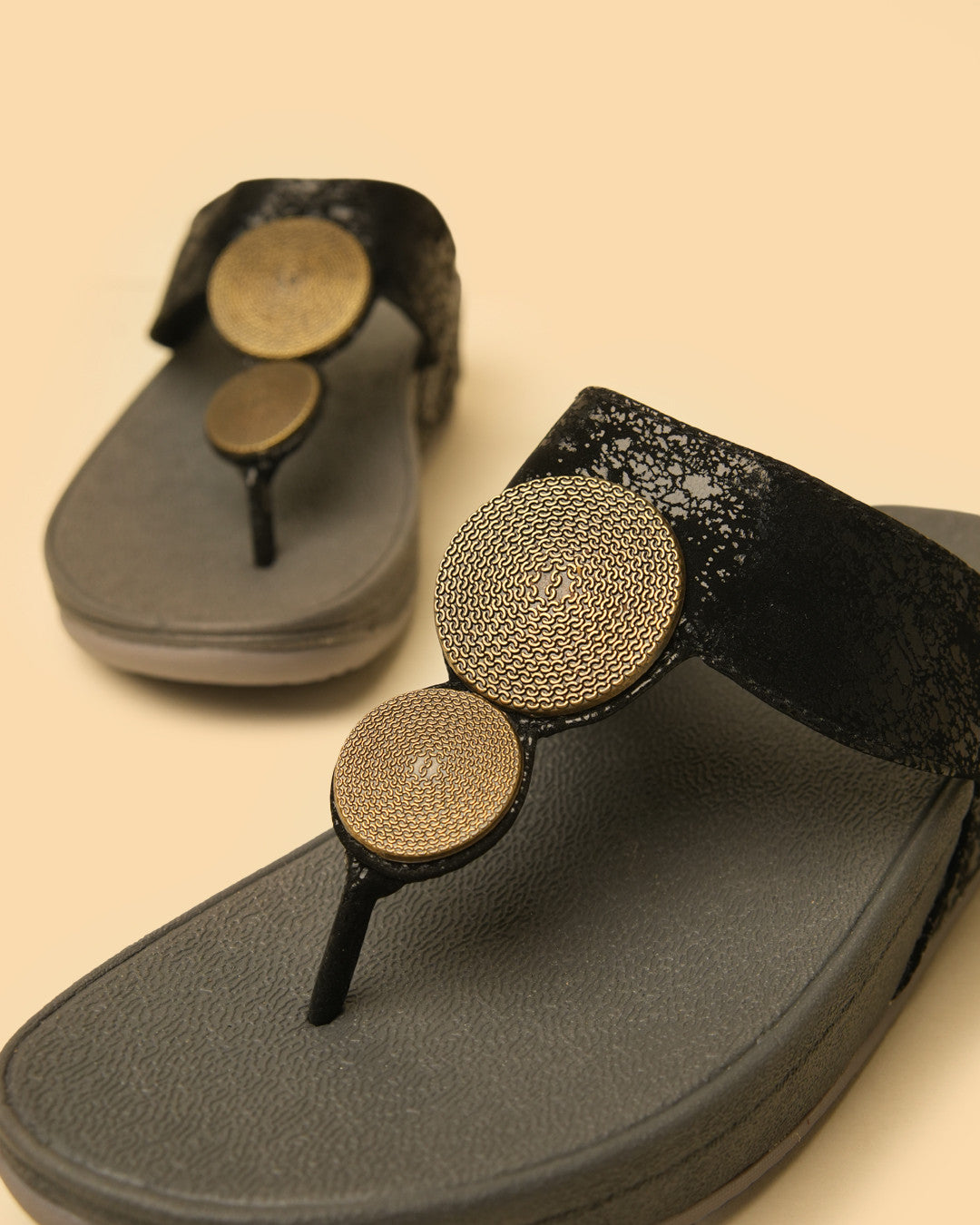 Medallion Black Antique Gold Medallion Toe-Post Platform Sandal view 4