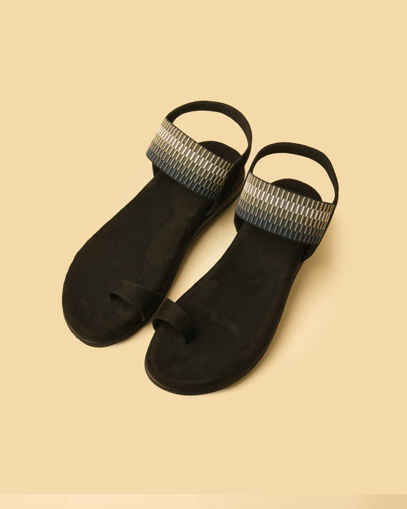 Cove Black Multi Patterned Slingback Flat Sandal