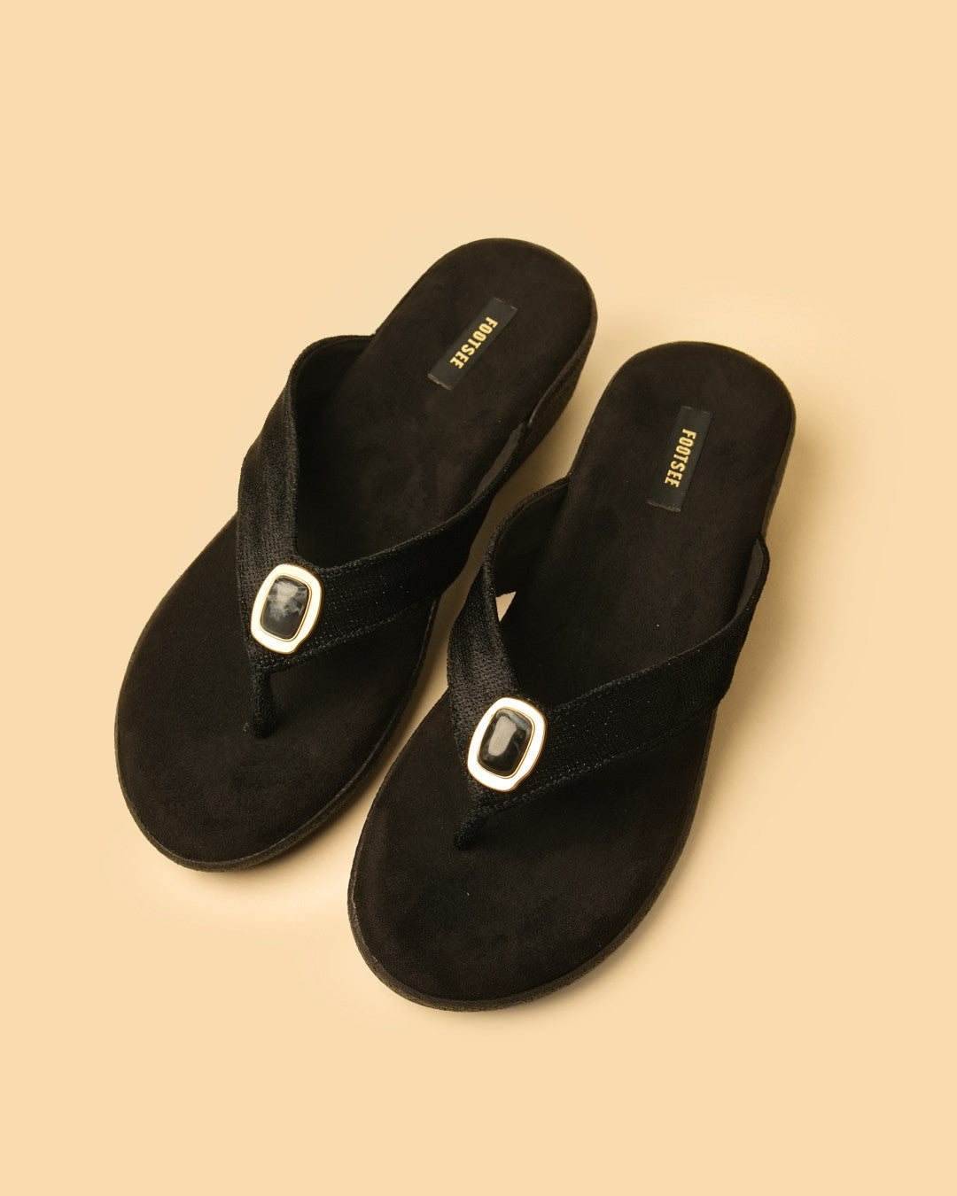 Opal Black Stone-Detail Toe-Post Platform Sandal
