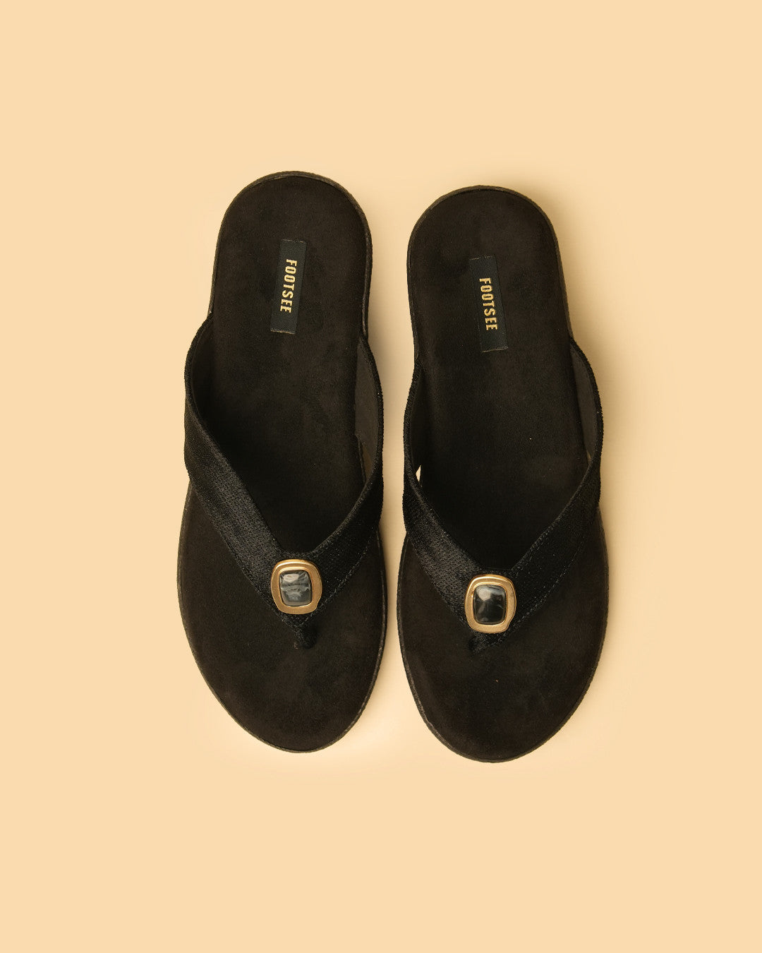Opal Black Stone-Detail Toe-Post Platform Sandal view 2
