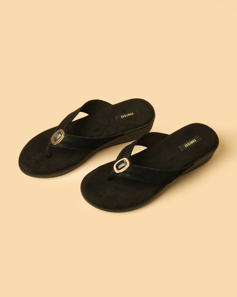 Opal Black Stone-Detail Toe-Post Platform Sandal view 3