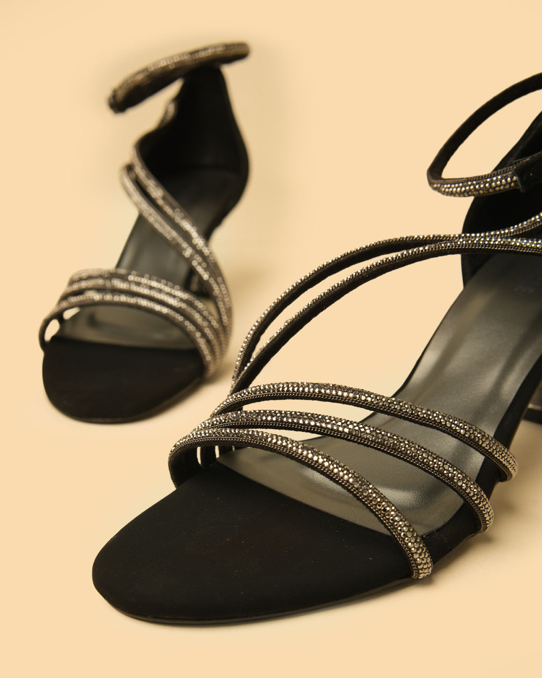 Saira Black Gold Embellished Ankle-Strap Heel view 4
