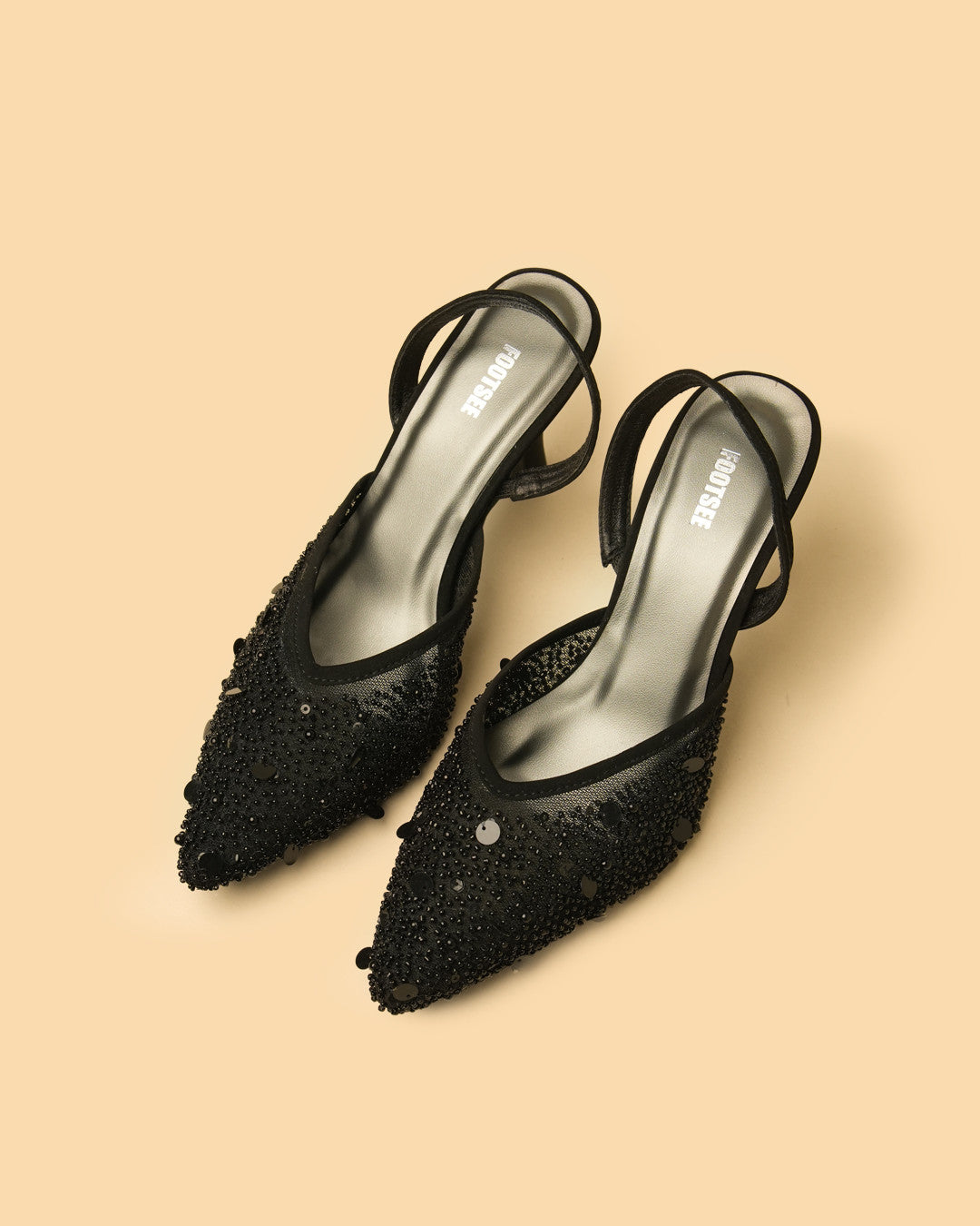 Cinder Black Embellished Slingback Heel