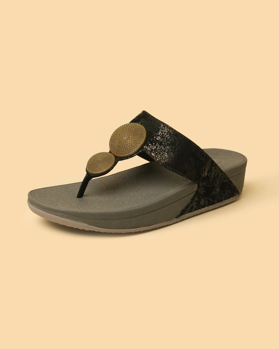 Medallion Black Antique Gold Medallion Toe-Post Platform Sandal view 3