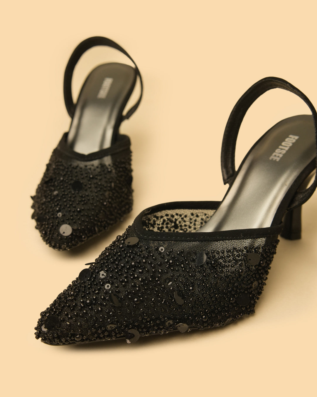 Cinder Black Embellished Slingback Heel view 5
