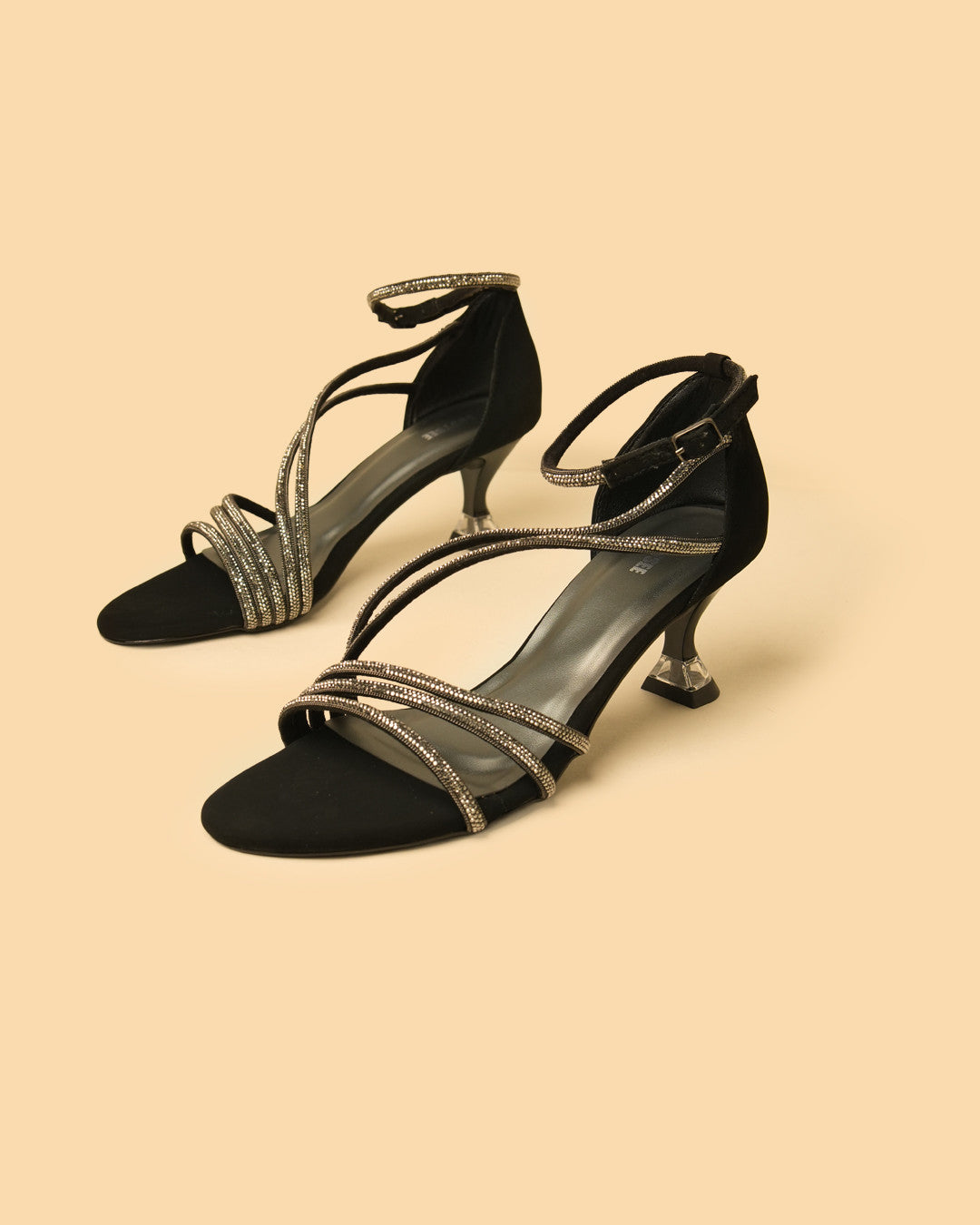 Saira Black Gold Embellished Ankle-Strap Heel view 2