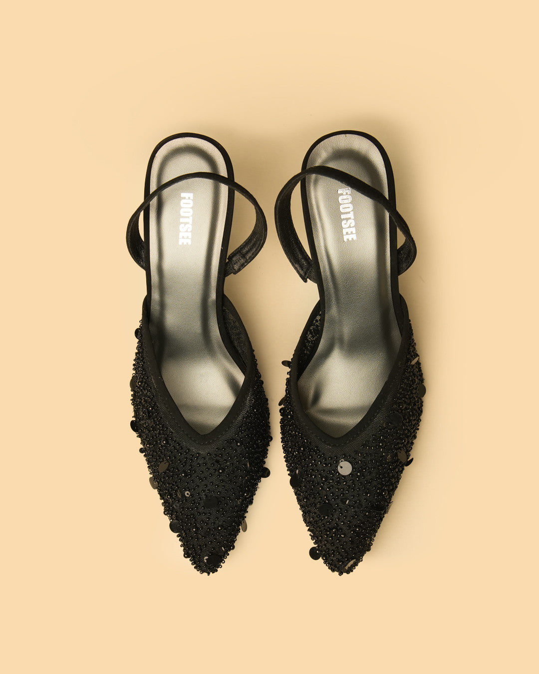 Cinder Black Embellished Slingback Heel view 2