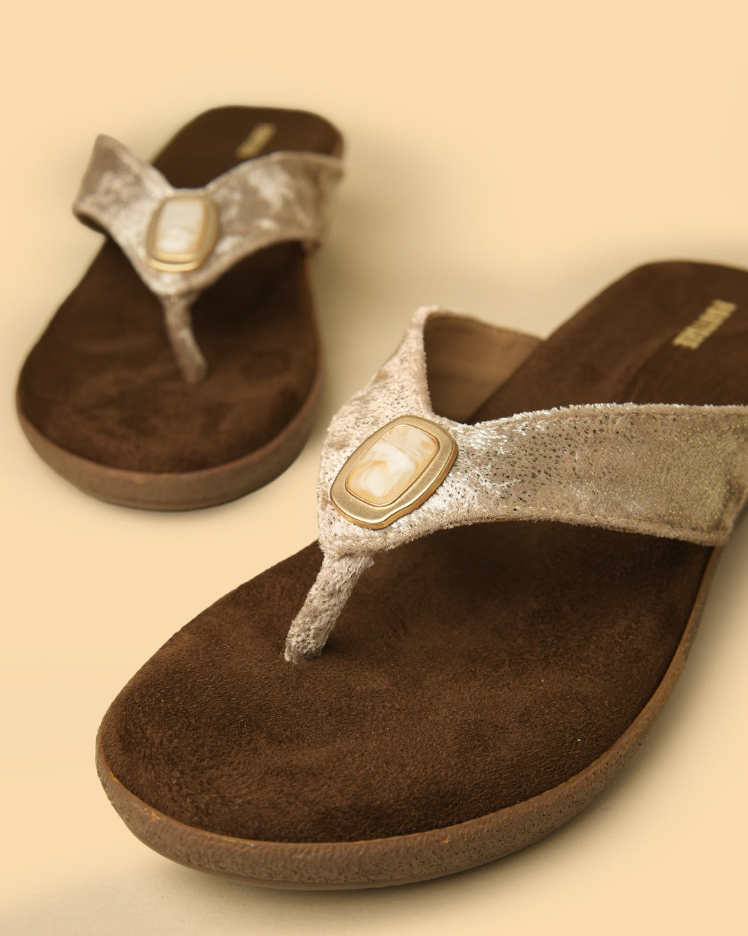 Opal Champagne Gold Stone-Detail Toe-Post Platform Sandal view 5