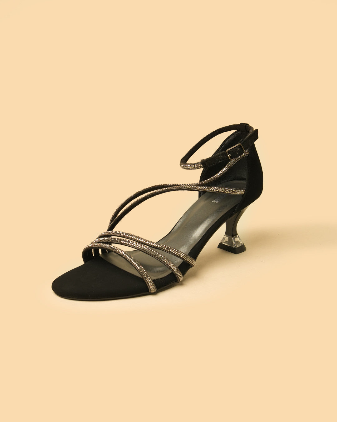 Saira Black Gold Embellished Ankle-Strap Heel view 3