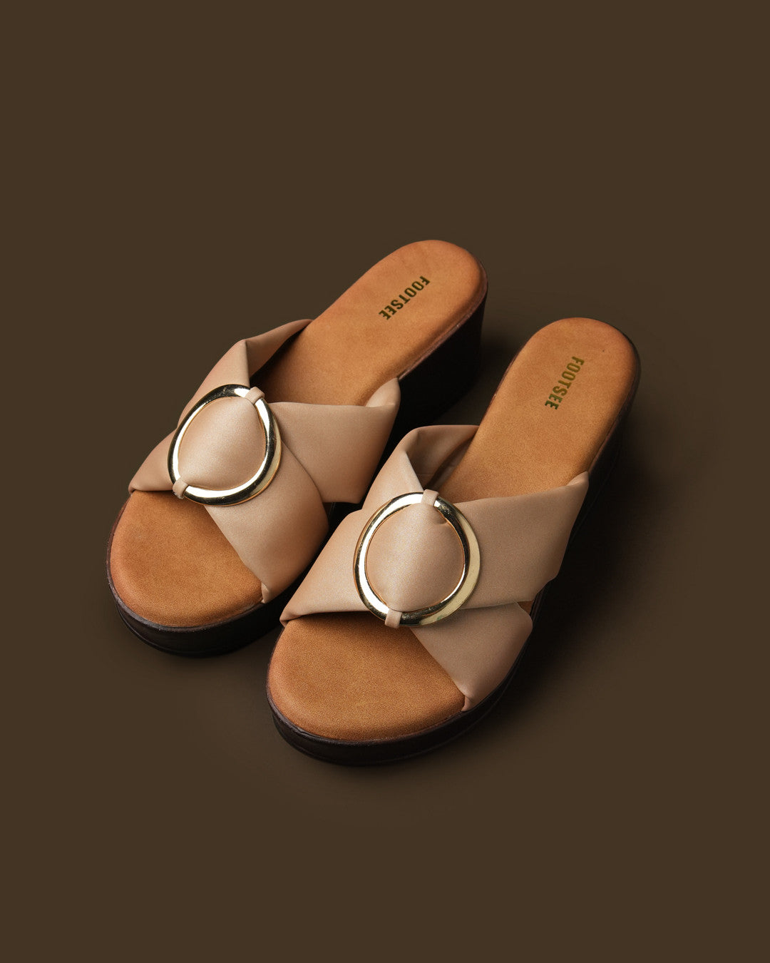 Orbit Blush Beige Ring-Detail Wedge Slide